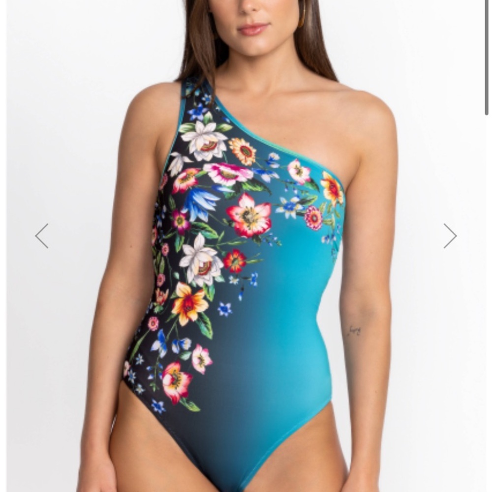 Johnny Was Blue Ombre Garden One Shoulder Floral Swimsuit NWT Small Summer
